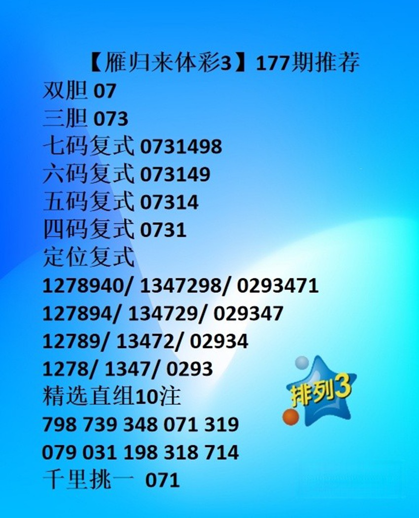 7.6排列三名家分享