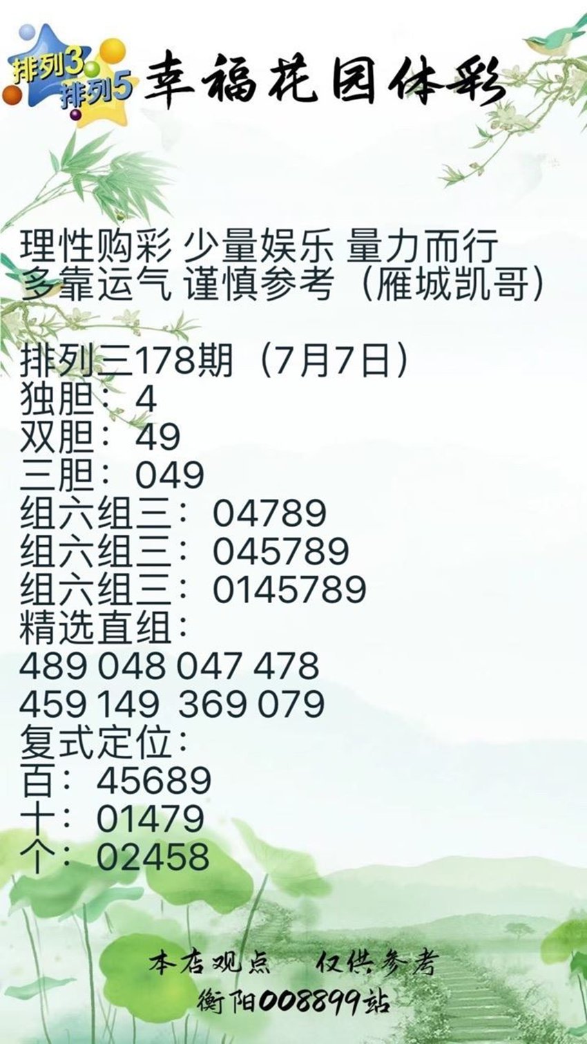 7.7排列三名家分享
