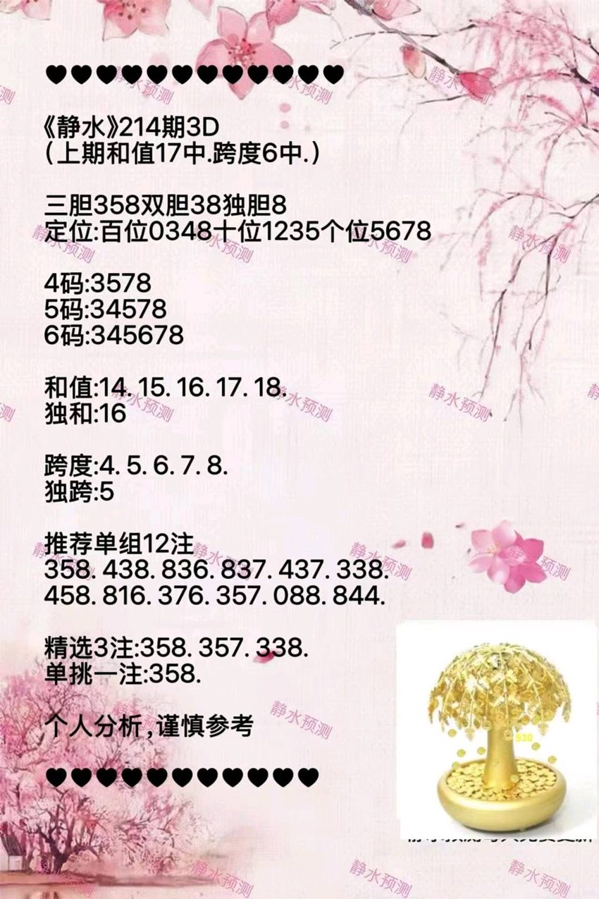 2026214期静水福彩3D推荐