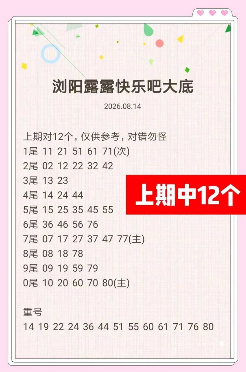 2026216期浏阳露露福彩快乐8推荐