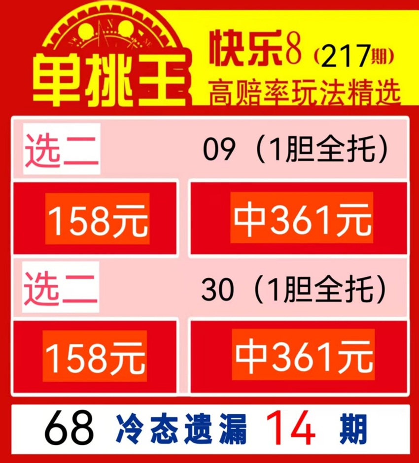 2026217期单挑王福彩快乐8推荐