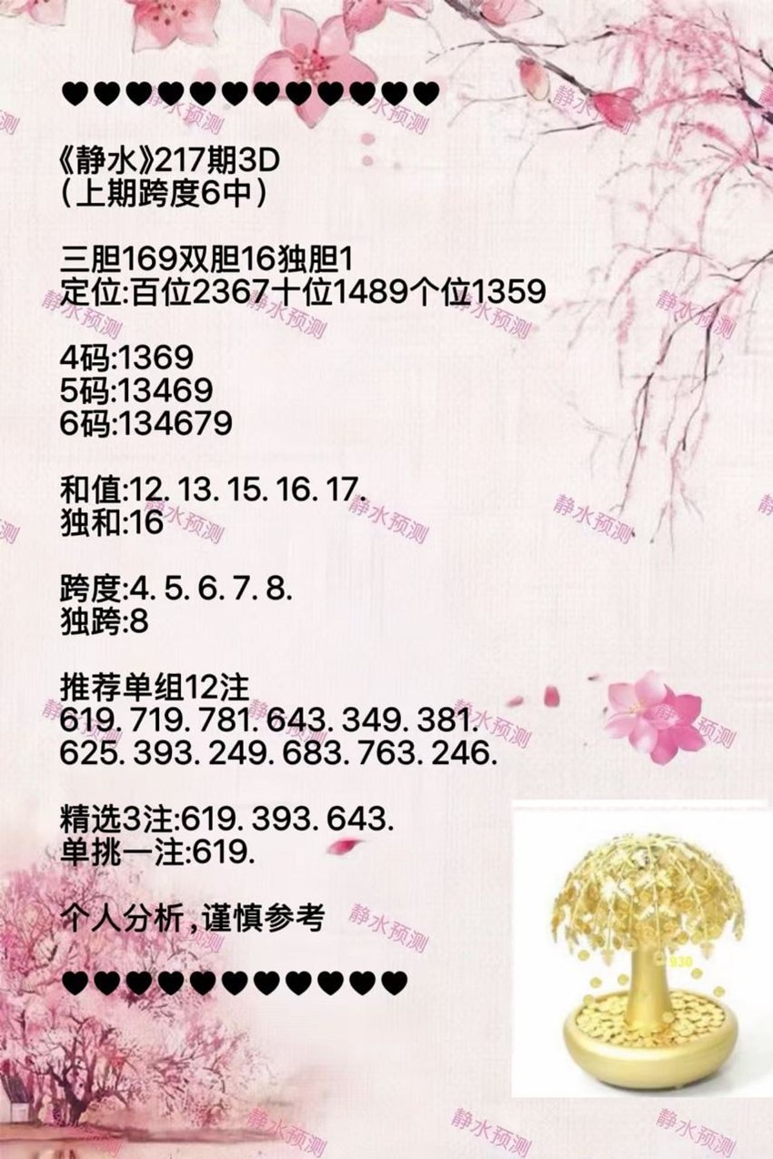 2026217期静水福彩3D推荐