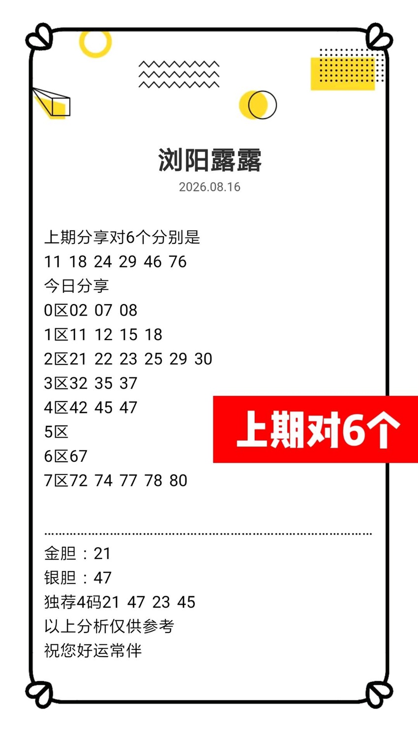 2026218期浏阳露露福彩快乐8推荐