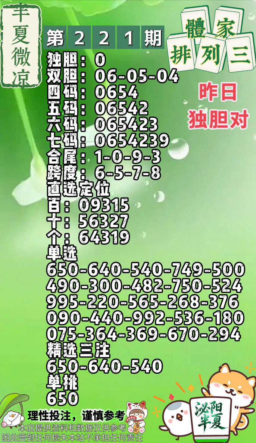 2026221期半夏微凉排列三推荐